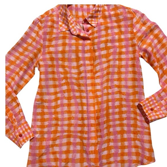 Altuzarra Constintina Gingham Plaid 100% Silk Button Front Top Sz 38 - Picture 2 of 8